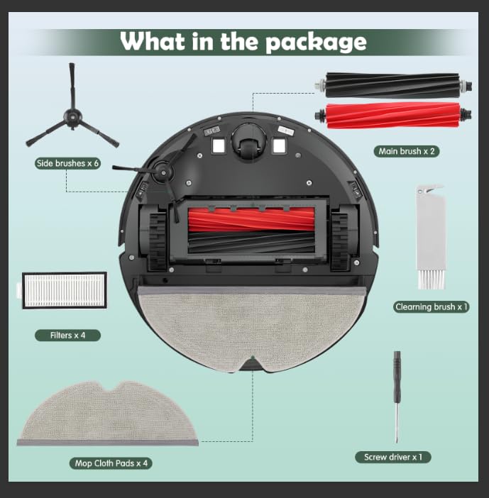Q5 Pro Accessories Kit Replacement Compatible with Roborock Q5 Pro / Q5 Pro+ / Q8 Max / Q8 Max+ Robot Vacuum, 1 Dual Main Brush, 4 Mop Cloth Pads, 6 Side Brushes, 4 Washable Filter, 1 Tool