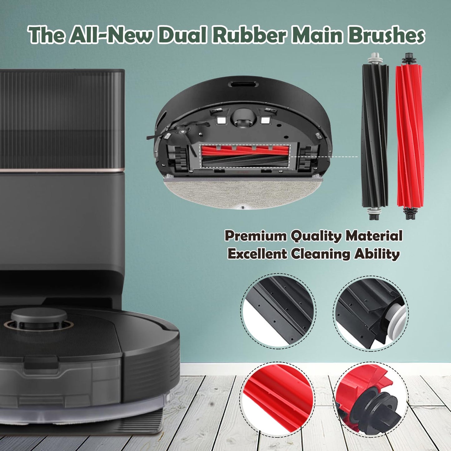 Q5 Pro Accessories Kit Replacement Compatible with Roborock Q5 Pro / Q5 Pro+ / Q8 Max / Q8 Max+ Robot Vacuum, 1 Dual Main Brush, 4 Mop Cloth Pads, 6 Side Brushes, 4 Washable Filter, 1 Tool
