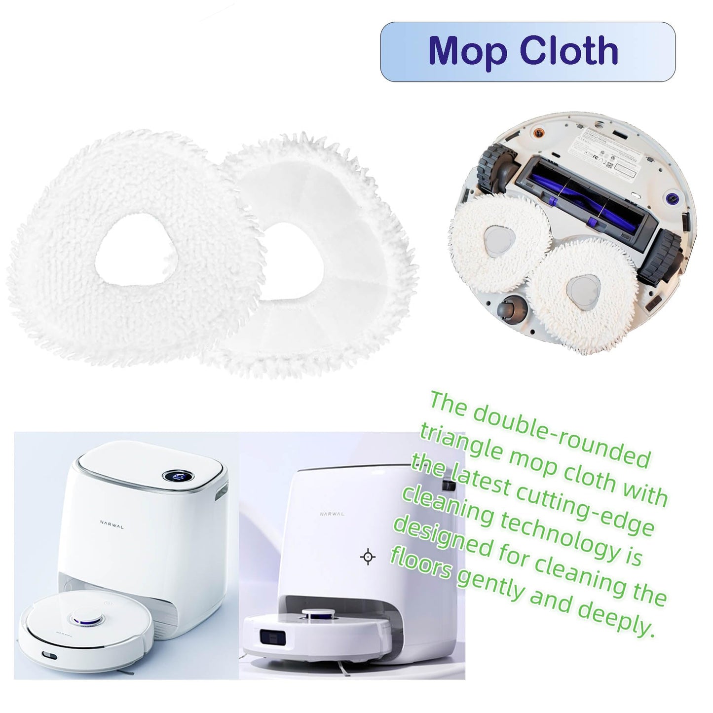 Replacement Mop Pads Compatible with Narwal Freo Pro X Ultra Narwal Freo Z Ultra Z10 T10 J3 J4 J5 R10 Microfiber Resuable Mop Cloth Robot Vacuum Cleaner Accessories