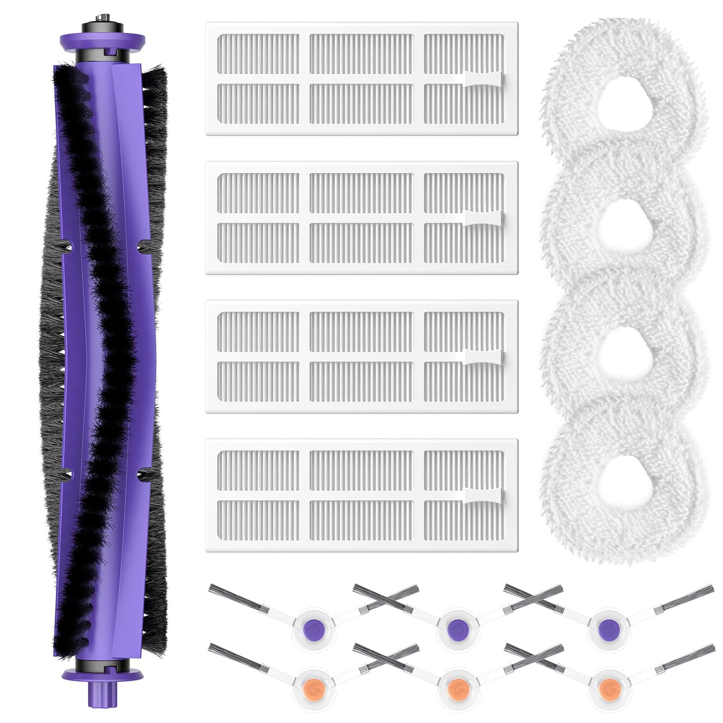 Replacement Parts Accessories Compatible with Narwal Freo Robot Vacuum 1 Roller Brush,4 HEPA Filters, 4 Mop Pads, 6 Side Brushes, 15 Pack
