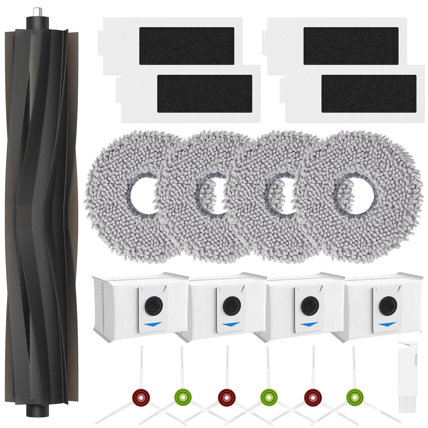 Replacement Parts for ECOVACS T20 Omni/Max/Pro,Ecovacs T20 Max Vacuum Cleaner Accessories Kit, 1*Main Brush+ 4*Hepa Filters+ 4*Mop Pads+ 4*Vacuum Bags+ 6*Side Brushs