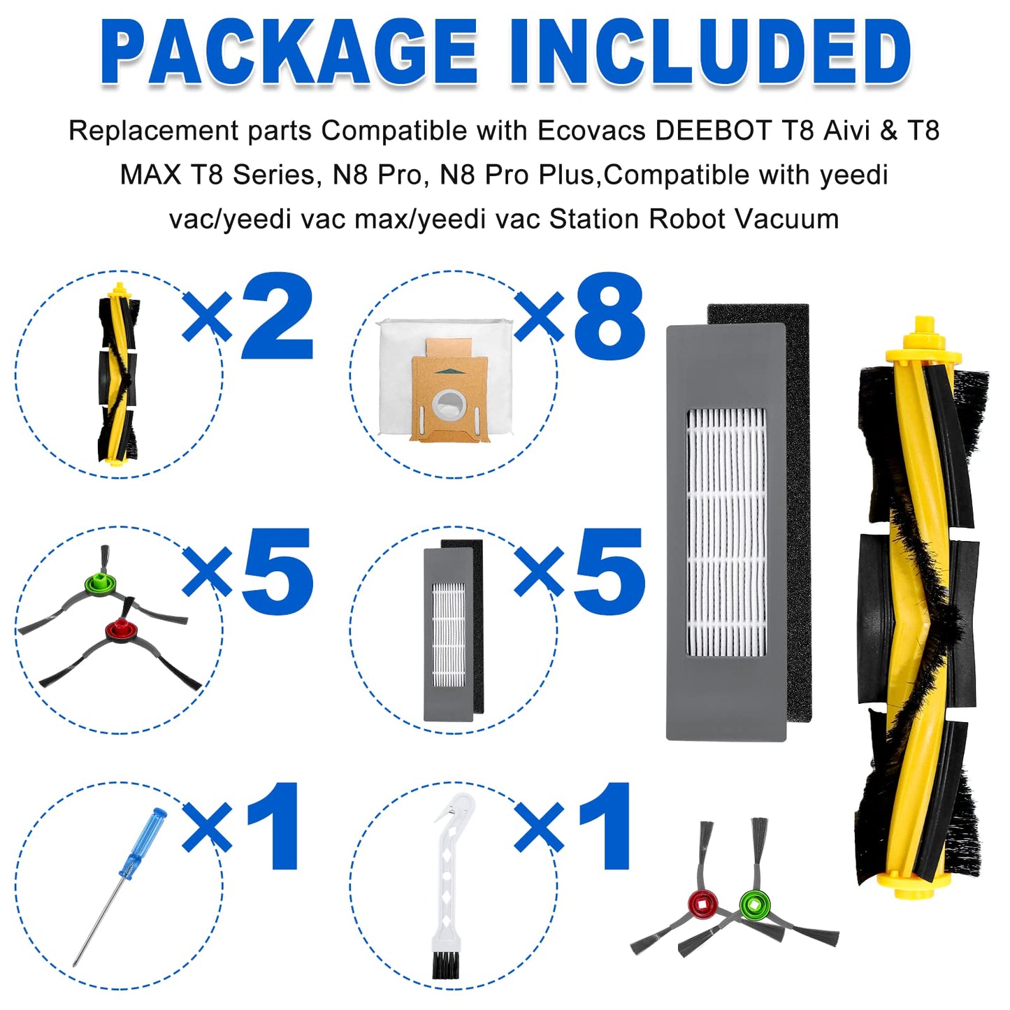 Replacement Parts for ECOVACS Deebot Ozmo t8, t8 aivi, t8+ t8 aivi+, t8max, n8 pro plus/n8 pro, n8+ plus, n8 pro+, t9 aivi t9 pro t9 max