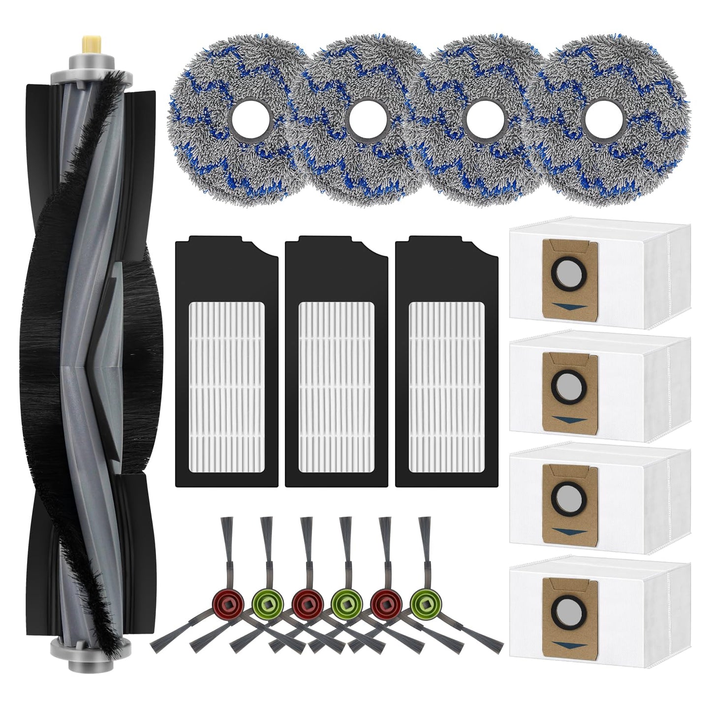 18 PCS Replacement Accessories Kit For Ecovacs Deebot X1 TURBO/OMNI Robot Vacuum Cleaner Parts, 1 Main Brush, 6 Side Brush, 3 Hepa Filter, 4 Mop Cloth, 4 Dust Bag