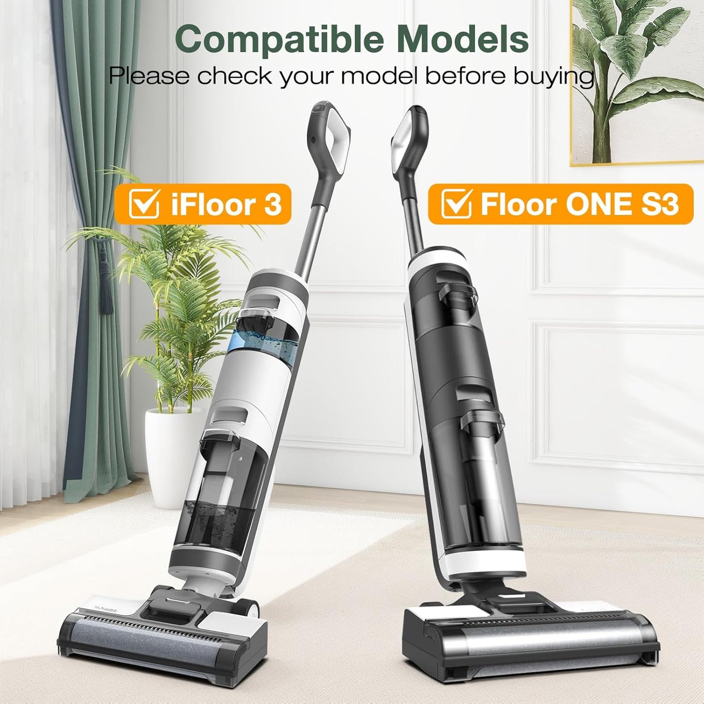 2+4 Pack iFloor 3/ S3 Brush Roller and HEPA Filter Set Compatible with Tineco iFloor 3/ Floor One S3 Cordless Vacuum Cleaner, 2 Pack Brush Rollers + 4 Pack Vacuum HEPA Filters