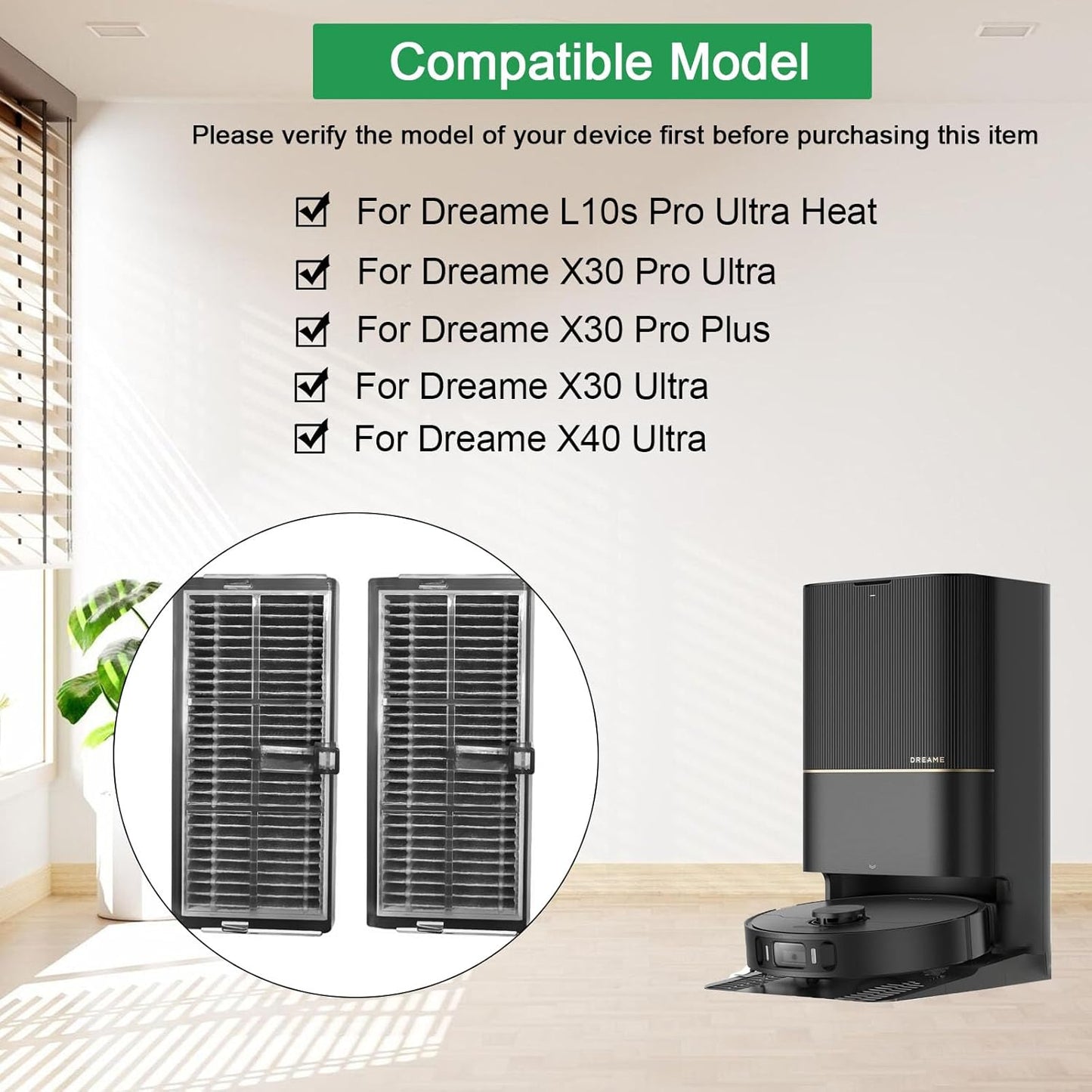 HEPA Filter Accesories for Dreame L40s Ultra CE/L10s Pro Ultra Heat/ X30 Ultra/X30 Pro Plus/X30 Pro Ultra /X40 ultra complete Vacuum Cleaner,High efficiency filtration filter Replacement Part
