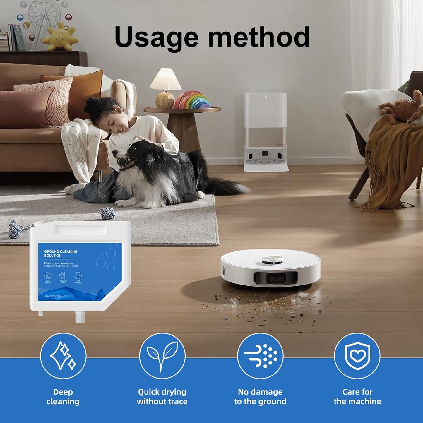 Floor Cleaning Solution Compatible with Dreame Cleaning Solution, Multi-Surface Original Flavor L10 Ultra Detergent, Compatible with L10s Ultra Robot Vacuum (300ml) (1 Bottle)