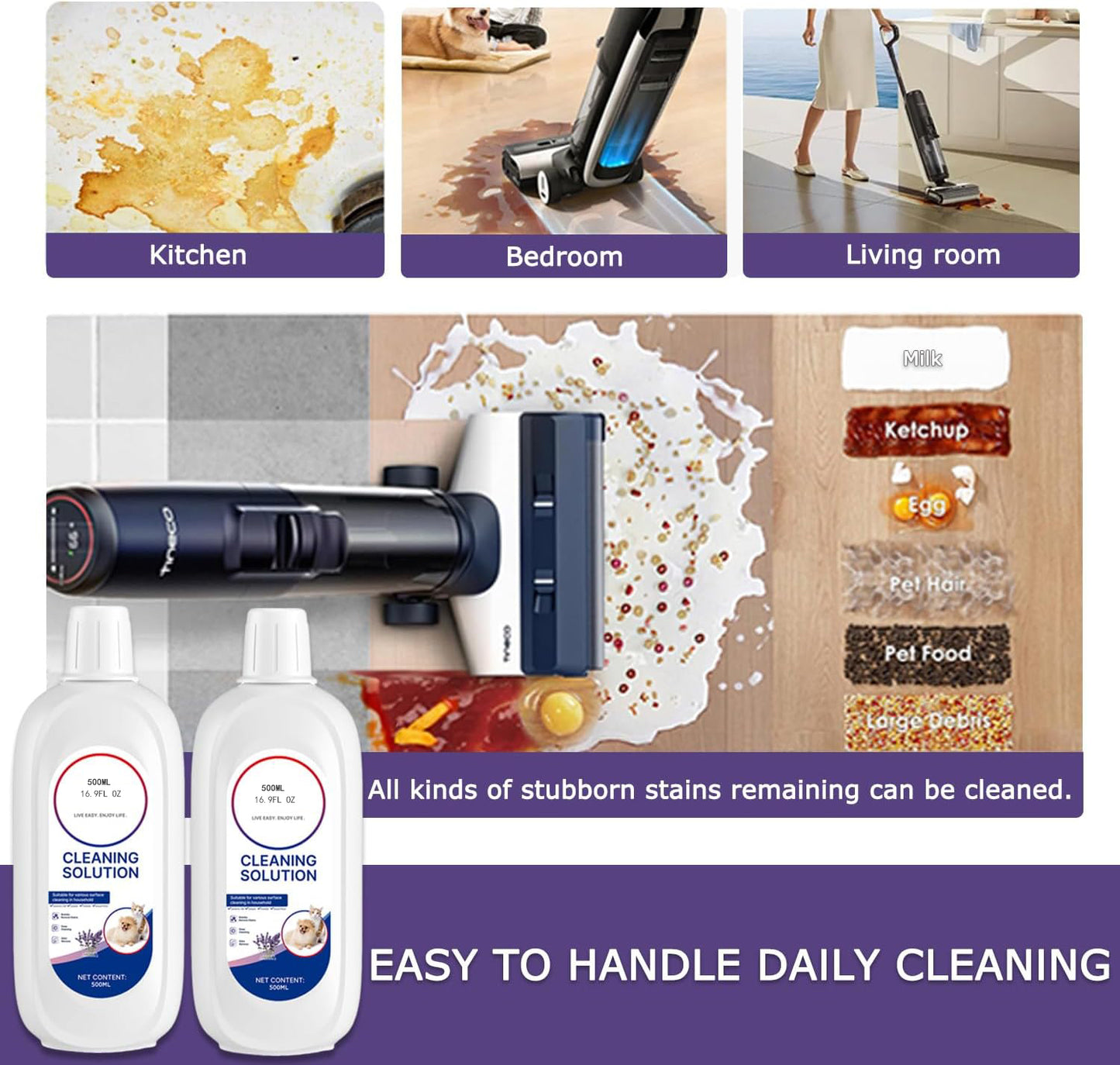 Floor Cleaner Lavender Scent Compatible with Tineco Cleaning Solution Rifill Deep Cleaning for Tineco Vacuum Mop Solution, for iFloor Series & Floor One Cleaner Solution,500ml