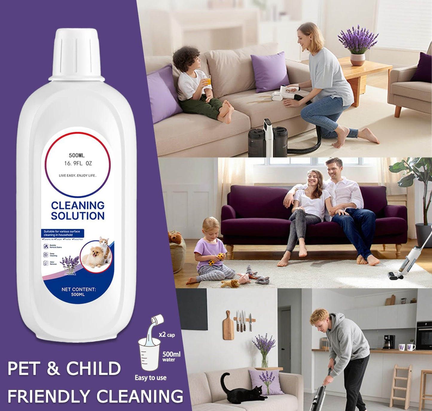 Floor Cleaner Lavender Scent Compatible with Tineco Cleaning Solution Rifill Deep Cleaning for Tineco Vacuum Mop Solution, for iFloor Series & Floor One Cleaner Solution,500ml