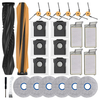 26 Pcs Replacement Kit for DREAME X60 Max Ultra Robot Vacuum, Includes 2 Main Roller Brush, 6 Mop Pad, 6 Dust Bag, 6 Side Brush, 4 HEPA Filter, 2 Cleaing Tool