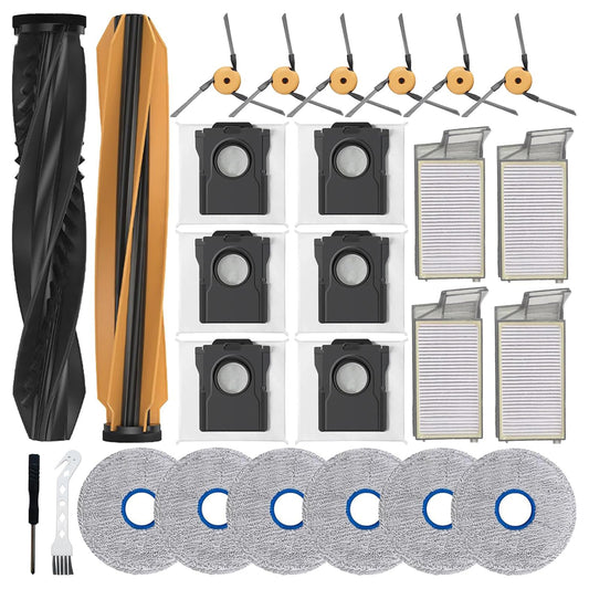 26 Pcs Replacement Kit for DREAME X60 Max Ultra Robot Vacuum, Includes 2 Main Roller Brush, 6 Mop Pad, 6 Dust Bag, 6 Side Brush, 4 HEPA Filter, 2 Cleaing Tool