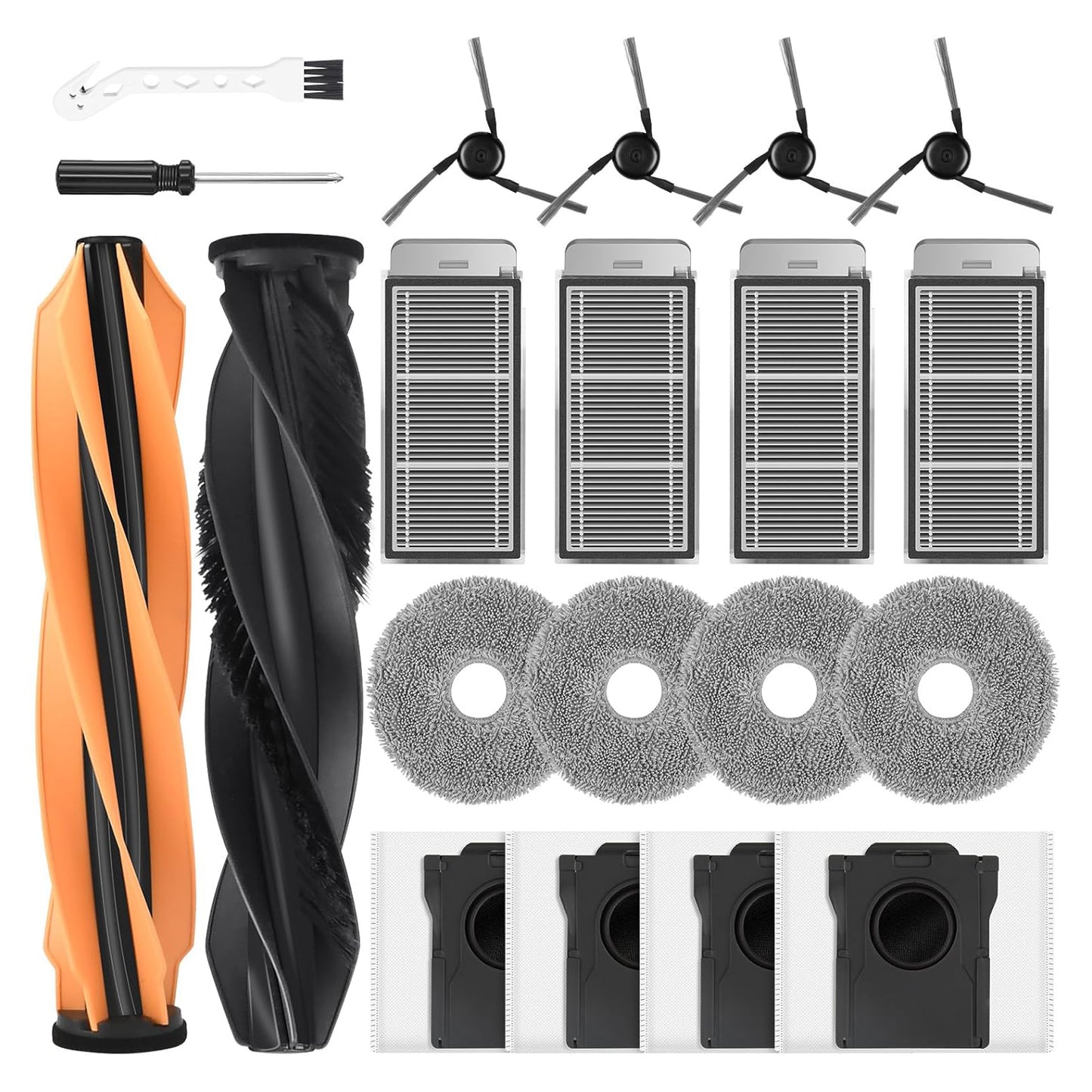 20 Pack Accessories Kit for Dreame X50 Ultra/L50 Ultra/L40s Ultra/L40s Pro Ultra/X50 Master/Mova V50 Ultra Complete Robot Vacuum, 1 Pair Main Brush 4 Side Brushes 4 HEPA Filters 4 Mop Pads 4 Dust Bags