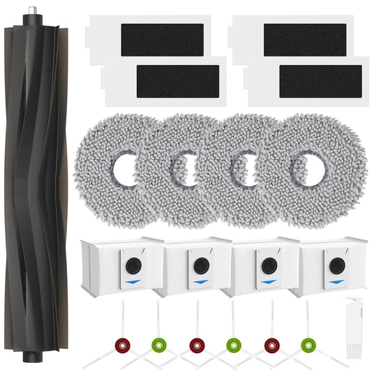 Replacement Parts for ECOVACS T20 Omni/Max/Pro,Ecovacs T20 Max Vacuum Cleaner Accessories Kit, 1*Main Brush+ 4*Hepa Filters+ 4*Mop Pads+ 4*Vacuum Bags+ 6*Side Brushs