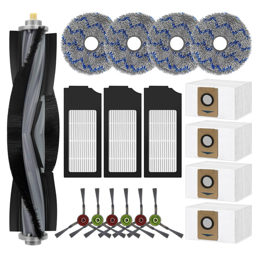 18 PCS Replacement Accessories Kit For Ecovacs Deebot X1 TURBO/OMNI Robot Vacuum Cleaner Parts, 1 Main Brush, 6 Side Brush, 3 Hepa Filter, 4 Mop Cloth, 4 Dust Bag