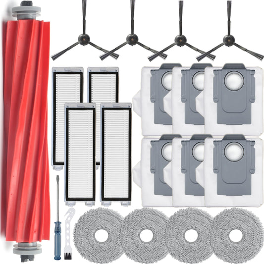 19 Pcs Replacement Parts for Roborock Qrevo【Not for Qrevo S/Qrevo Pro/Qrevo Plus】Qrevo Vacuum Cleaner Accessories Kit,1 Main Brush 4 Mop Pads 4 Side Brush 4 Hepa Filters 6 Vacuum Bags