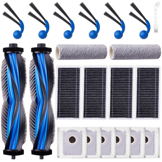 21 Pack Accessories Kit for ECOVACS DEEBOT T80 Omni Robot Vacuum, Replacement Parts 2 Anti Tangle Main Brush 2 Roller Mop 6 Dust Bags 6 Sidebrush 4 Filter 1 Cleaning Brush