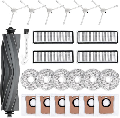 24 Pack Accessories Kit for Dreame L10s Ultra / L10 Ultra Robot Vacuum Replacement Parts Including 1 Main Brush 4 HEPA Filters 6 Sidebrushes 6 Mop Pads 6 Dust Bags 1 Cleaning Brush