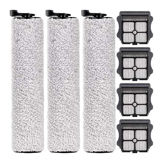 (7 Pieces) Replacement Brush Rollers and HEPA Filters Compatible with Tineco Floor One S3/ iFloor 3 Cordless Wet Dry Vacuum Cleaner, Replacement Parts Accessories Kit, 3 Brush Rollers, 4 HEPA Filters