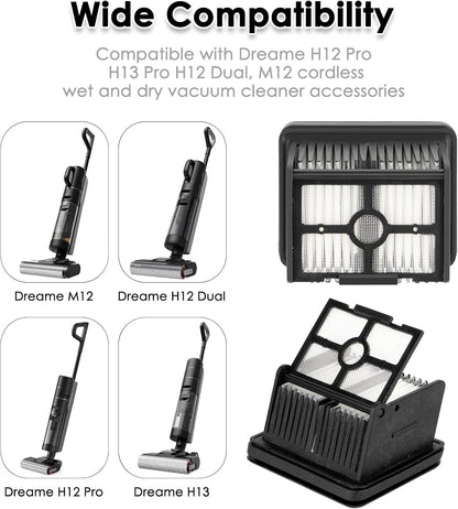 (5 Pieces) HEPA Filters Compatible for Dreame H12 Pro/ H13 Pro/ H12 DUAL/ M12 Wet Dry Vacuum Cleaner Filter Kit, Replacement Parts 5 Filters (Note: Not applicable to H12)