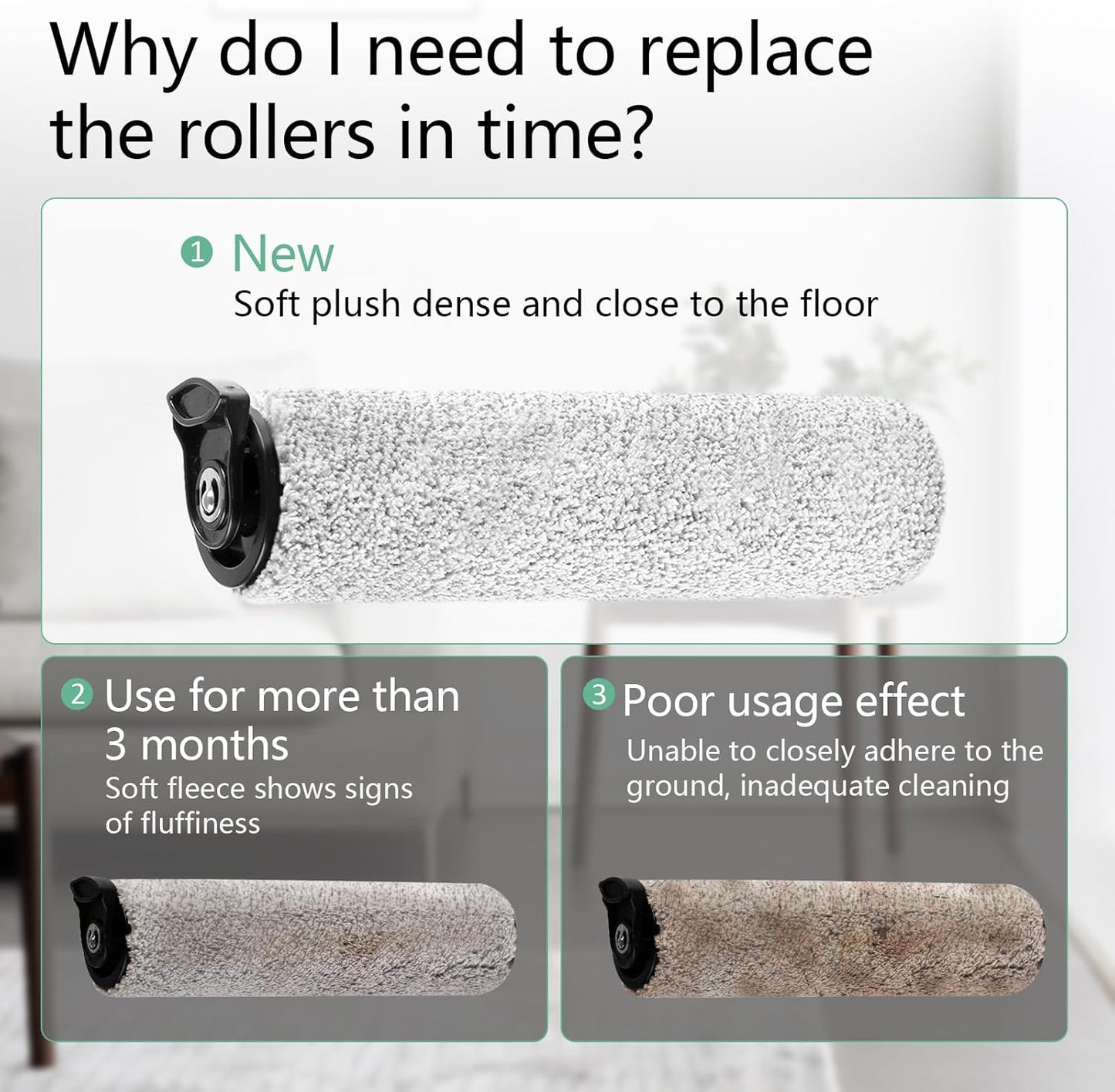 Roller Brush Replacement Kit Compatible with Tineco iFloor 2, iFloor 3,Floor One S3 Cordless Wet Dry Vacuum Cleaner,2 Pack Brush Roll Replacement Accessories