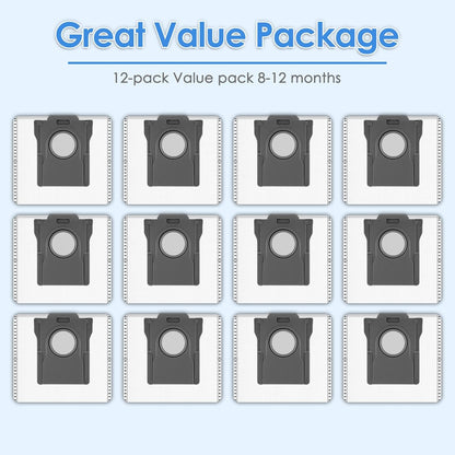 (12 Pack) L10S Ultra Gen 2 Dust Bags Compatible With Dreame L10s Ultra Gen 2/ L10s Pro Ultra/ L40 Ultra/ L50Ultra/ X50 Ultra/ X40 Ultra / X30 Ultra Robot Vacuum Cleaner, Replacement parts Bags