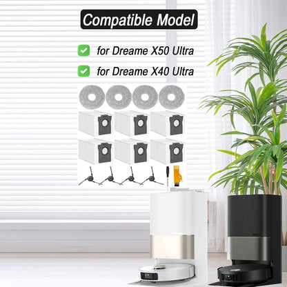 Accessories for Dreame X50 Ultra,L40 Ultra, X40 Ultra, and for MOVA P10, P50 Pro Ultra Robot Vacuum Cleaner, 6 Dust Bags, 4 Mop Pads, 4 Side Brushes, L40 Ultra Replacement Kit