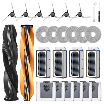 26 Pack Accessories for Dreame X50 Ultra Complete / X50 Master / L50 Pro Ultra / L50 Ultra Vacuum Robot, 2 Main Brush 6 Mop Pads 6 Dust Bags 6 Sidebrush 4 Filter 1 Cleaning Brush 1 Screwdriver