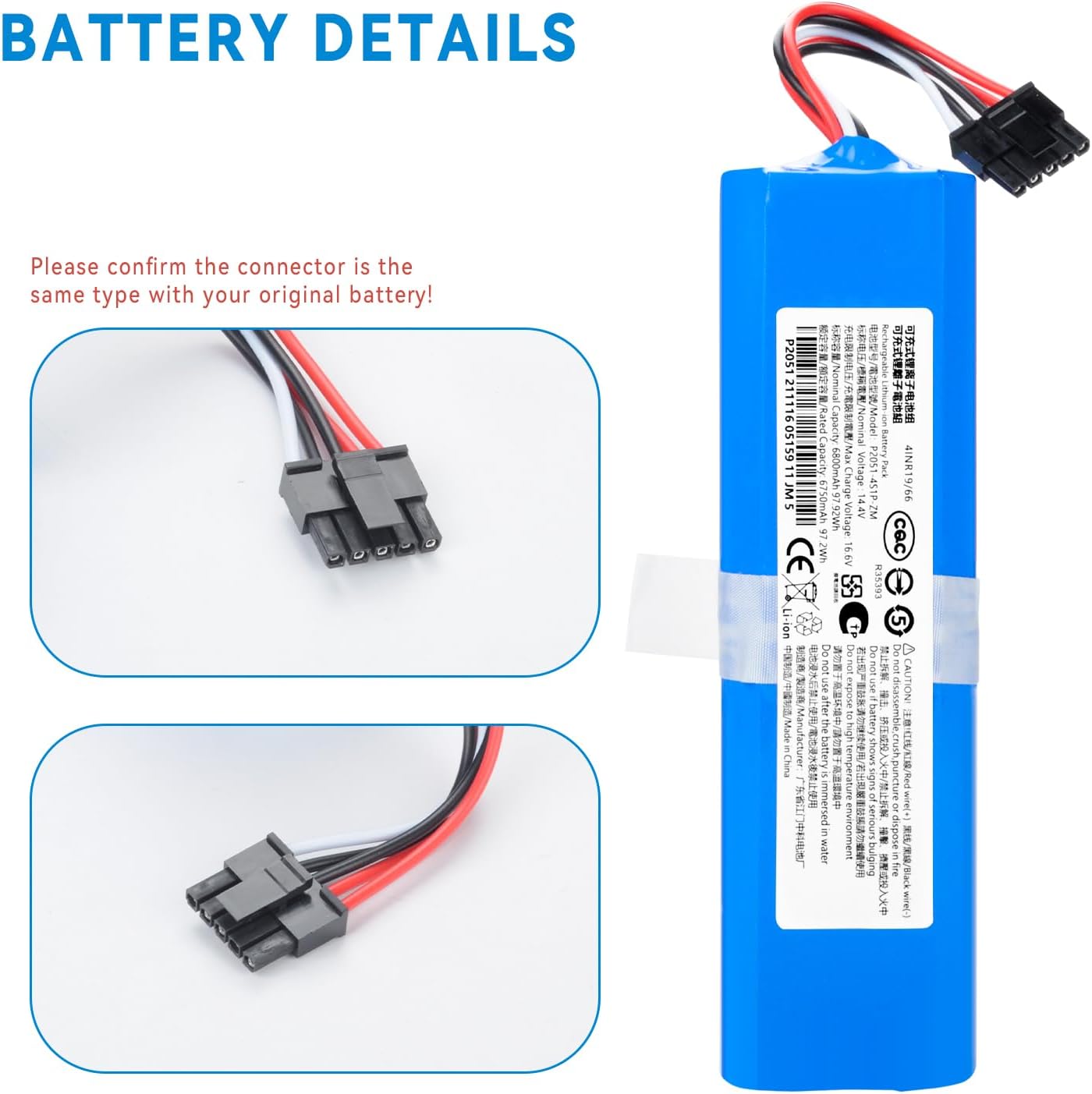 6800mAh Vacuum Battery Replacement for Dreame Bot X30 Ultra, D10s Plus, L30 Ultra, RCXE0307, RLX56CE, RLX63CE, RLX63CE-2, X40 Pro Ultra, X40 Ultra Robot Vacuum Cleaner with Tools