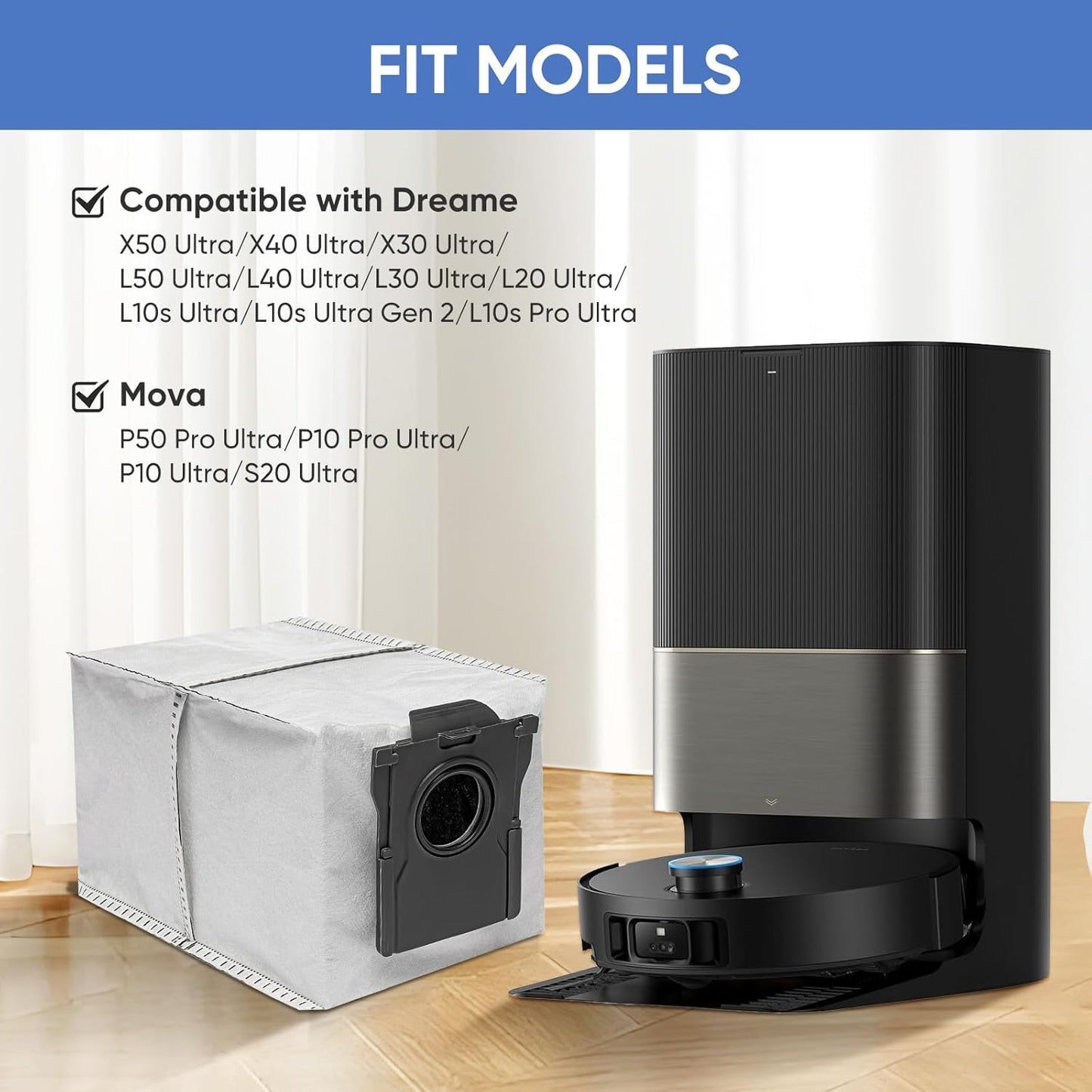 15 Pack Vacuum Bags Replacement for Dreame X50 Ultra/X40 Ultra/X30 Ultra/L50 Ultra/L40 Ultra/L10s Ultra Gen 2/L10s Pro Ultra Robot Vacuum Cleaner,3.2L Large Capacity Dust Bag Accessories