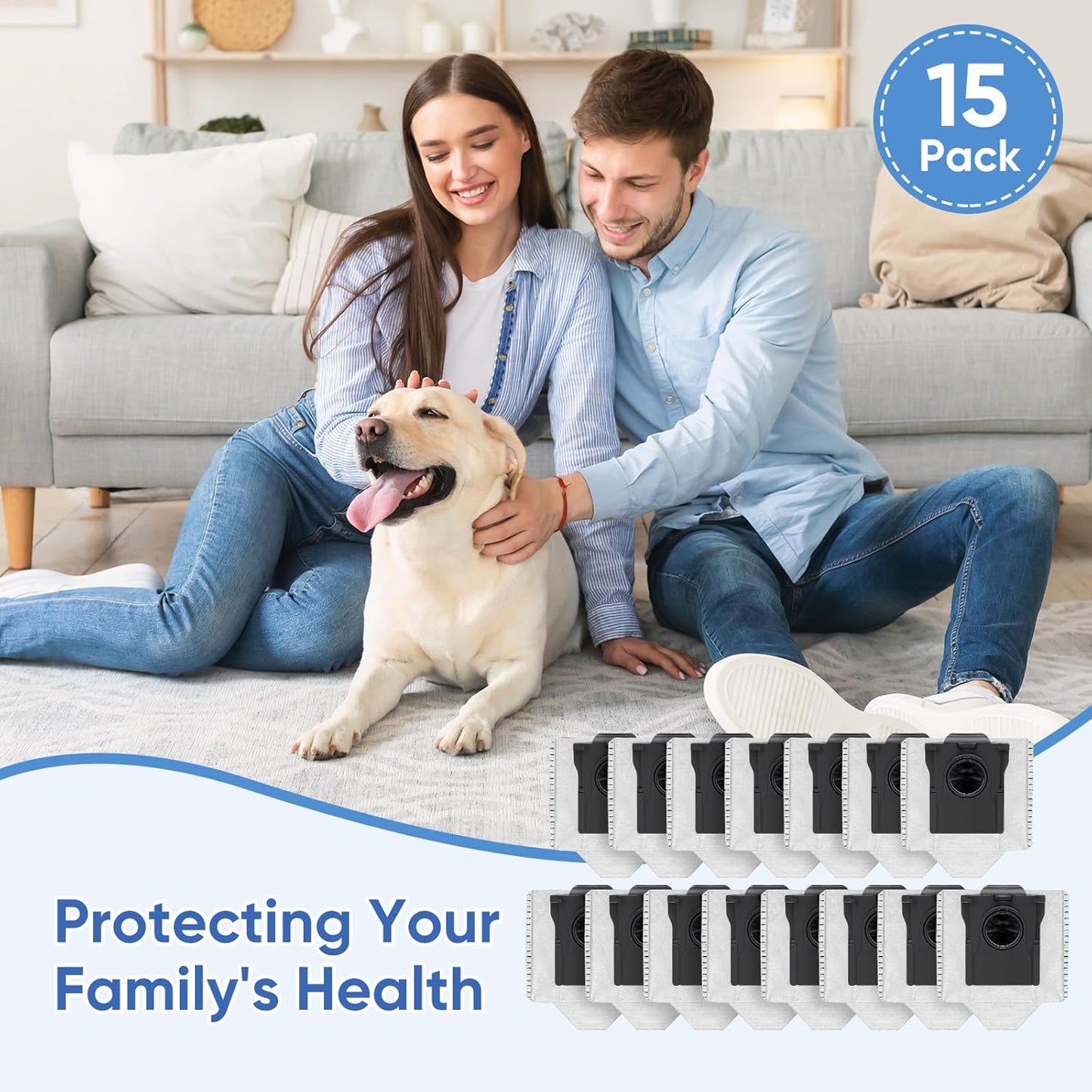 15 Pack Vacuum Bags Replacement for Dreame X50 Ultra/X40 Ultra/X30 Ultra/L50 Ultra/L40 Ultra/L10s Ultra Gen 2/L10s Pro Ultra Robot Vacuum Cleaner,3.2L Large Capacity Dust Bag Accessories