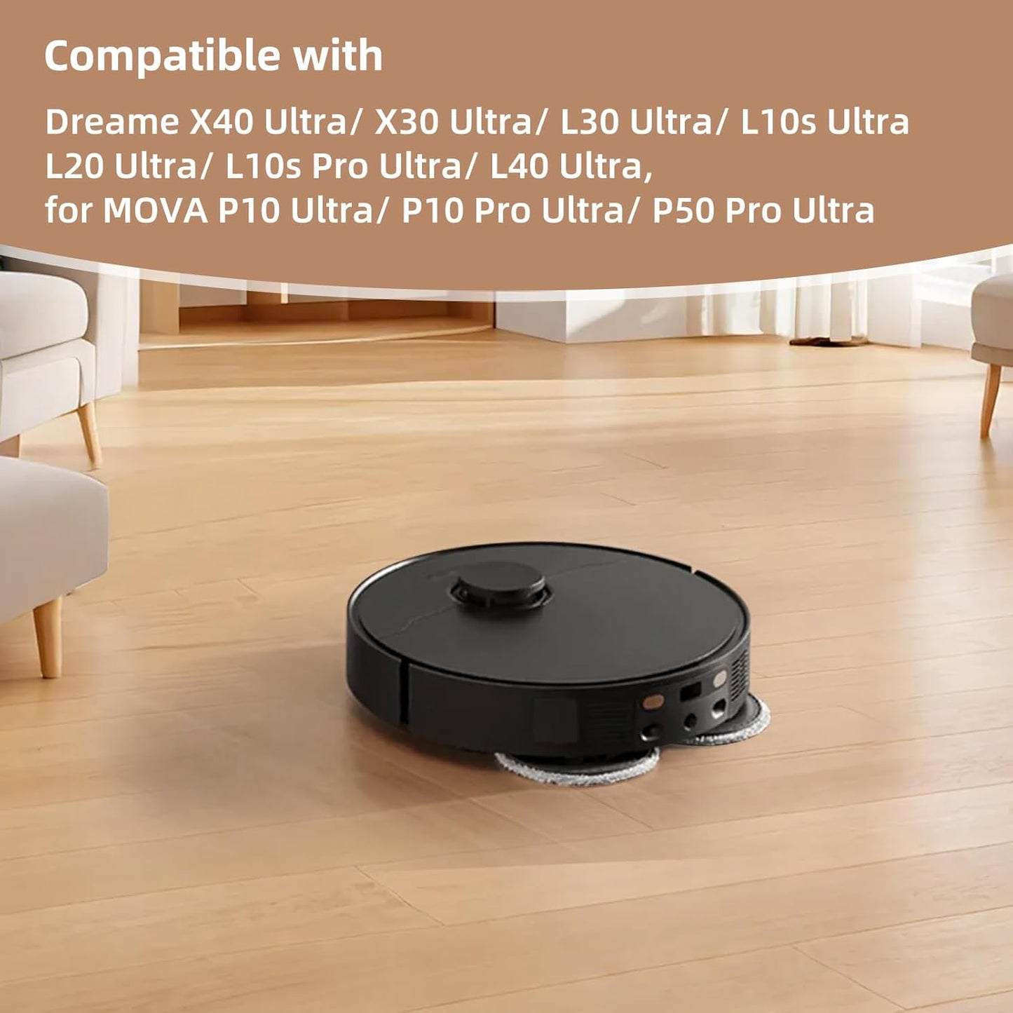 TriCut Brush Accessories Replacement Parts for Dreame X40 Ultra/ X30 Ultra/ L30 Ultra/ L10s Ultra/ L20 Ultra/ L10s Pro/ L40 Ultra, MOVA P10 / P10 Pro/ P50 Pro, Includes 4 mop Cloths, 4 dust Bags