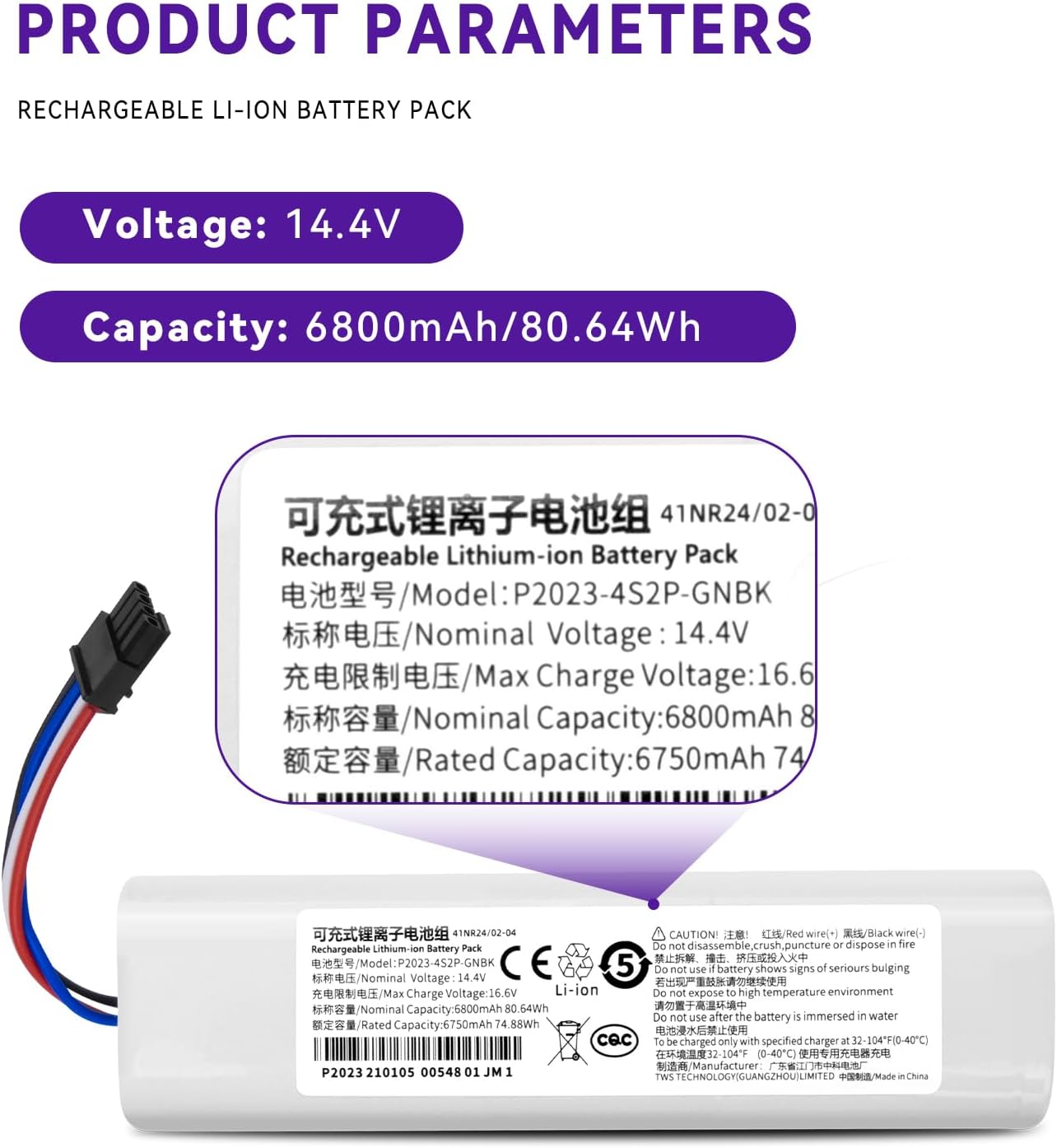 6800mAh Vacuum Battery Replacement for Dreame L20 Ultra, L20 Pro Ultra, L20 Ultra Complete, X30 Ultra, Bot L10s Ultra Gen2, Bot L20 Ultra, Bot X30 Ultra, RLL32SE, RLX41CE, RLX56C Robot Vacuum Cleaner