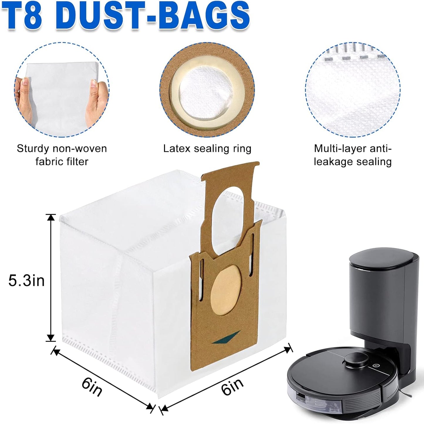 T8 N8 Replacement Parts for ECOVACS-Deebot Ozmo T8 T8 Aivi T8+ T8 AIVI+ T8 MAX N8 Pro Plus/N8 Pro N8+ Plus N8 Pro+ DEE.BOT Dust-Bags Main Brush Side Brushes HEPA Filters Replacement for Yeedi Vac