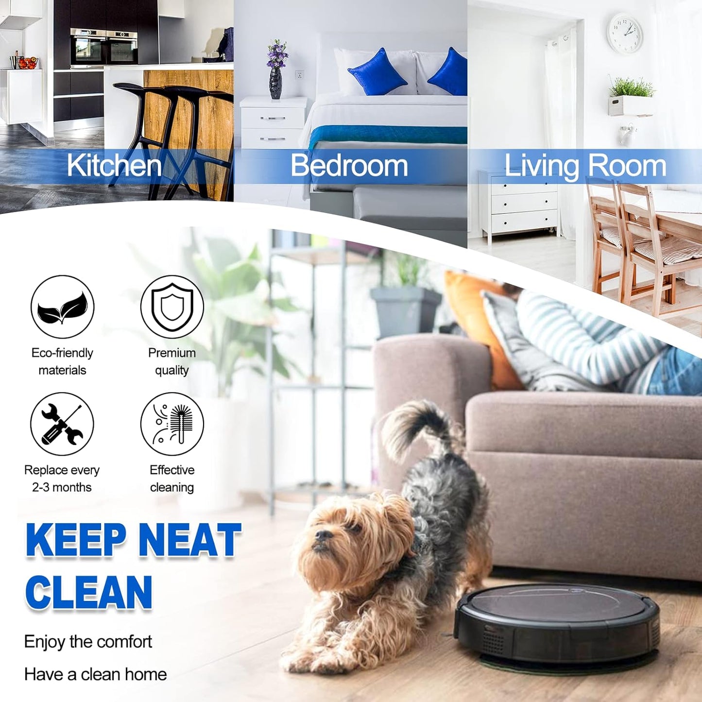 T8 N8 Replacement Parts for ECOVACS-Deebot Ozmo T8 T8 Aivi T8+ T8 AIVI+ T8 MAX N8 Pro Plus/N8 Pro N8+ Plus N8 Pro+ DEE.BOT Dust-Bags Main Brush Side Brushes HEPA Filters Replacement for Yeedi Vac